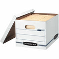 File Box, Corrugated Fiberboard, 12 in W, 15 in D, 10 in H, Lift-Off Lid Closure, Blue, White