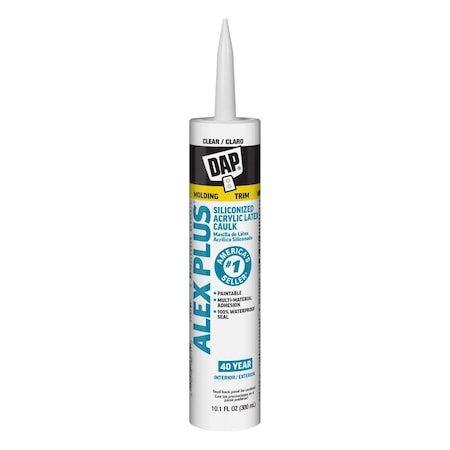 Silicone Caulk, 10 oz, Cartridge, Clear, Silicone Base, Alex Plus