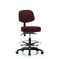 Rutledge Fab Stool with Back - Med Bench Height with Chrome Foot Ring and Casters in Burgundy Fab