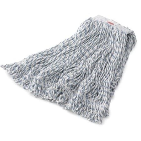 1 in String Wet Mop, 16 oz Dry Wt, Side Gate Connection, Looped-End, Blue/White, Cotton/Synthetic