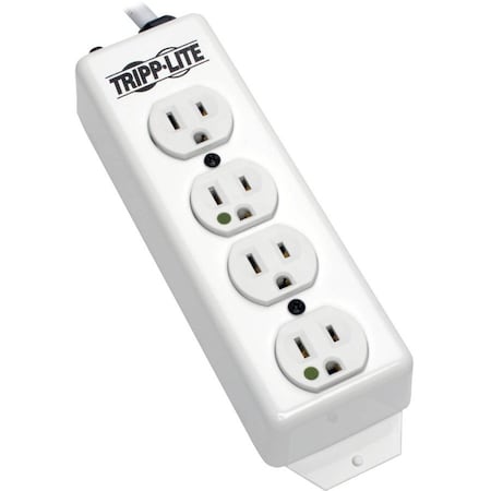 Outlet Strip, Hospital Grade, 4 5-15R-HG, 5-15P-HG, 15 ft., White