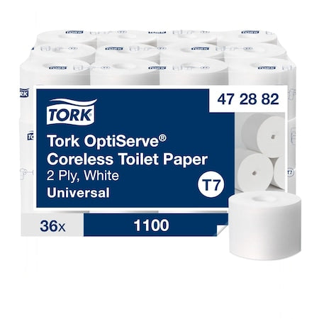 Coreless, 2 Ply, 1,100 Sheets, White, 36 PK
