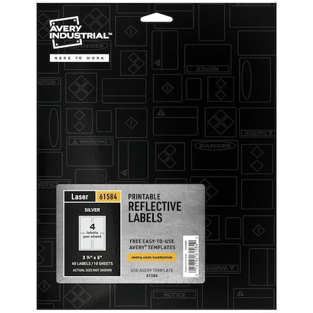 Caution Label, 3 1/2"" Label W, 4 Labels per Sheet Silver