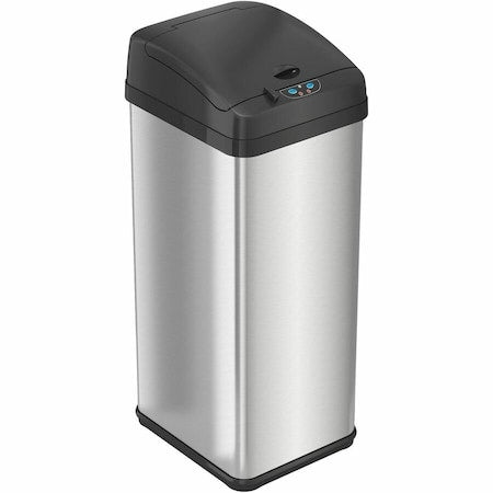 13 gal Rectangular Indoor Metal Can, Silver, Touchless Sensor Lid, Stainless Steel, 10.75 in