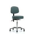 Vin Stool with Back Chrome-Medium Bench Ht with Stationary Glides in Colonial Blue Trailblazer Vin