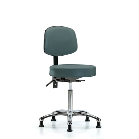 Vin Stool with Back Chrome-Medium Bench Ht with Stationary Glides in Colonial Blue Trailblazer Vin