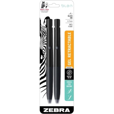 Retractable Gel Pen, 0.7 mm, Black, PK2