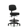 Rutledge Fab Stool with Back - Med Bench Height with Black Foot Ring and Stat Glides in Black Fab