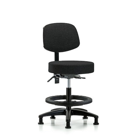 Rutledge Fab Stool with Back - Med Bench Height with Black Foot Ring and Stat Glides in Black Fab