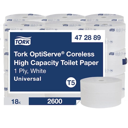Toilet Paper Roll, 5 3/5" Dia., White, PK18