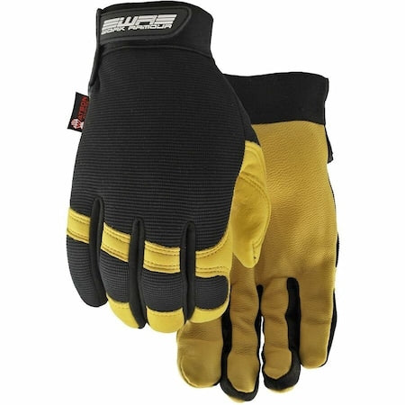 Leather Palm Gloves, Spandex, Goatskin, Black/Tan, XL, 1 PR