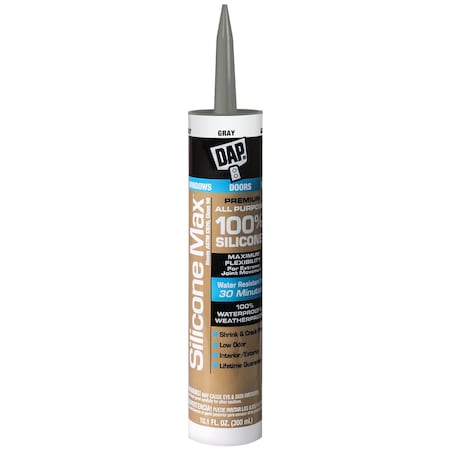 Silicone Sealant, 10 oz, Cartridge, Light Gray, Silicone Base, Silicone Max