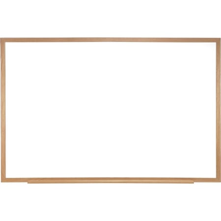Dry Erase Board, Porcelain, 36 5/8 in, 48 5/8 in, Wood Frame, White, Matte