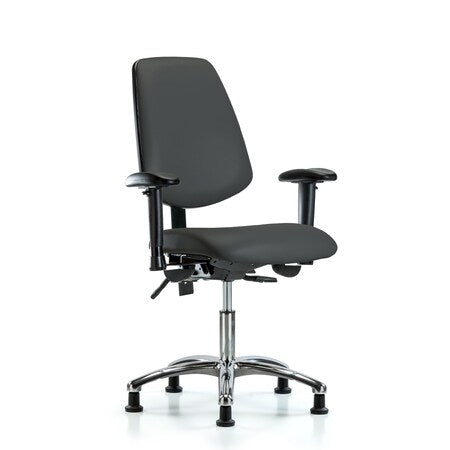 Desk Chair Desk Chair,Vinyl,Med,Bk,Glds,Gry, Adjustable Arms, 18"" to 23"" Height, Vinyl, Charcoal