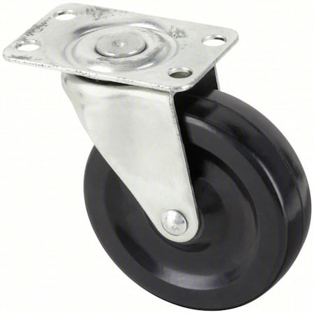 Plate Caster, Swivel, Rubber, 3 1/2"H