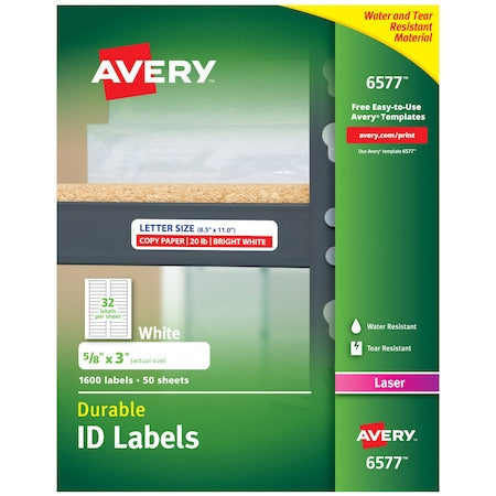 Laser Label, 3 in Label W, 5/8 in Label H, 32 Labels per Sheet White