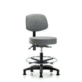 Rutledge Fab Stool with Back - Med Bench Height with Chrome Foot Ring and Stat Glides in Gray Fab