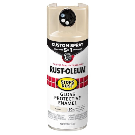 Rust Preventative Spray Paint, Almond, Gloss, Solvent, 12 Oz