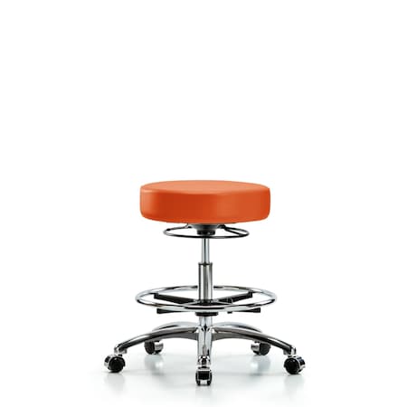 Vin Stool without Back Chr-Medium Bench Ht with Chr FRandCasters in Orange Kist Trailblazer Vin