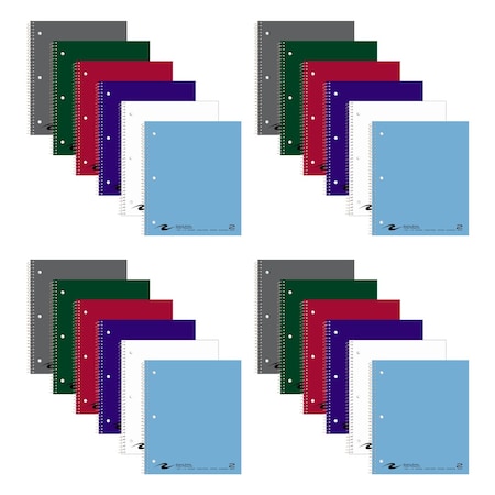 Case of 2 Subject Notebooks, 2 Pockets, 11"x9", 100 sht, Wirebound, Asstd. Covers, College Ruled, PK24