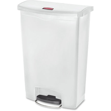 Slim Jim Step-On 24 gal Rectangular Slim-Profile Plastic Can, White, Foot Pedal, Plastic, 23 3/8 in