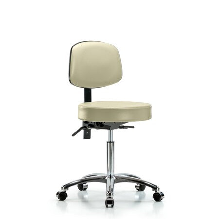 Vin Stool with Back Chrome-Medium Bench Ht with Seat TiltandCasters in Adobe White Trailblazer Vin