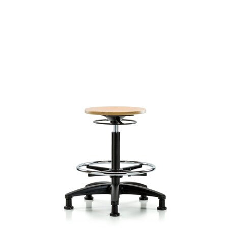 Wood Stool - High Bench Height with Chrome Foot Ring and Stationary Glides