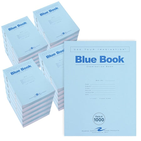 Case of Exam Blue Books, 8.5"" x 7"", 4 Sheets/8 Pages, Wide Ruled with Margin,PK1000