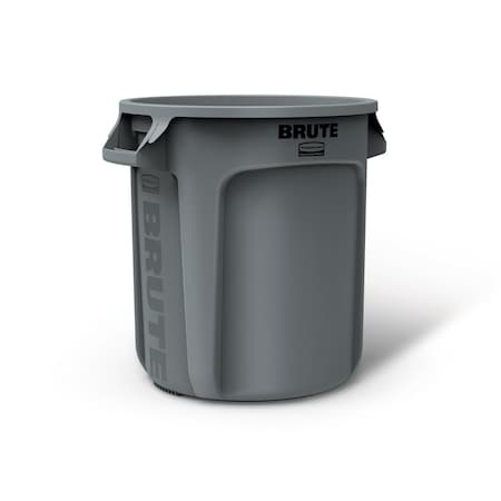 BRUTE 10 gal Round Heavy Duty Plastic Can, Gray, None, Plastic, Not Applicable