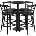 Round Blk Bar Table, Rnd Base, Blk Vnyl Seat, 24", Laminate Top, Wood Grain