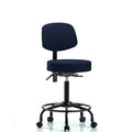 Rutledge Fab Stool with Back-Medium Bench Height with RT Base, Seat Tilt, andCasters in Navy Fab