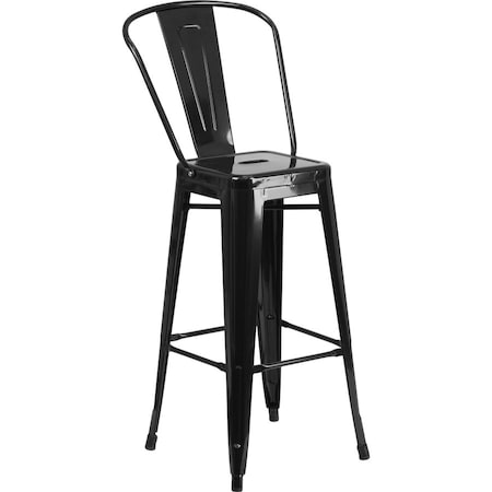 30" High Black Metal Indoor-Outdoor Barstool