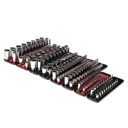 1/4, 3/8, 1/2 Inch Drive 12-Point Socket Set with Rails and Trays 214-Piece