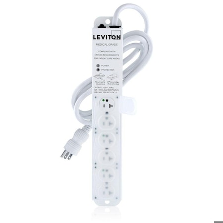 Outlet Strip, Surge, Rack Mounted, 6 5-20R, 5-20P, 7 ft., White
