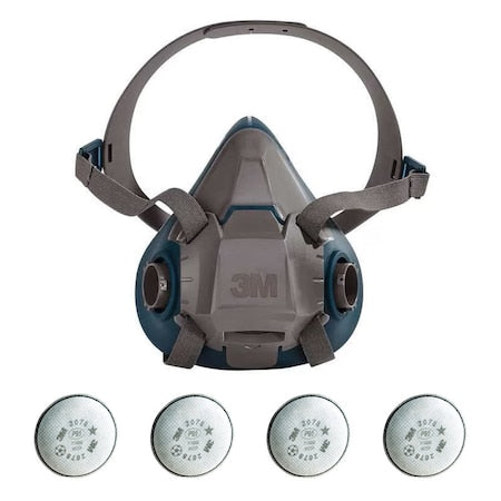 Half Mask Respirator Kit: 4 Cartridges Included, 6500 Series, P100 Filter, Bayonet, Silicone, Size L