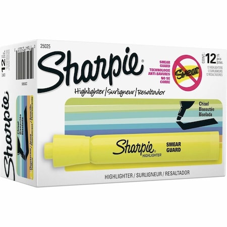 Smear Guard Highlighter, Chisel Tip Fluorescent Yellow PK12