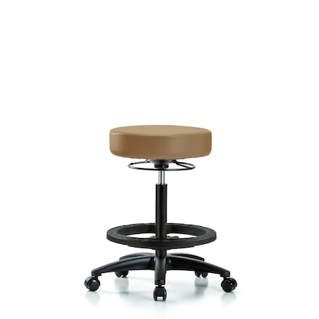Vin Stool without Back-High Bench Height with Black Foot RingandCasters in Taupe Trailblazer Vin
