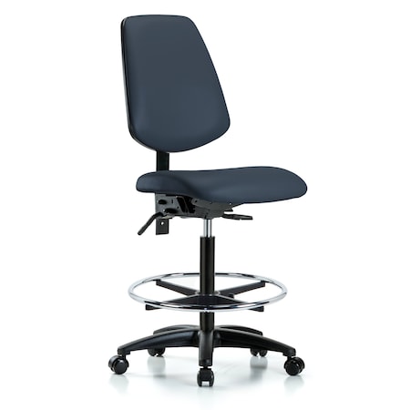 High Bench Chair No Arms, 26"" to 35"" Height, Vinyl, Imperial Blue