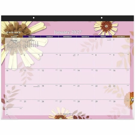 Paper Flowers Desk Pad, Floral Artwork, 22 x 17, Black Binding, 12-Month (Jan to Dec): 2025