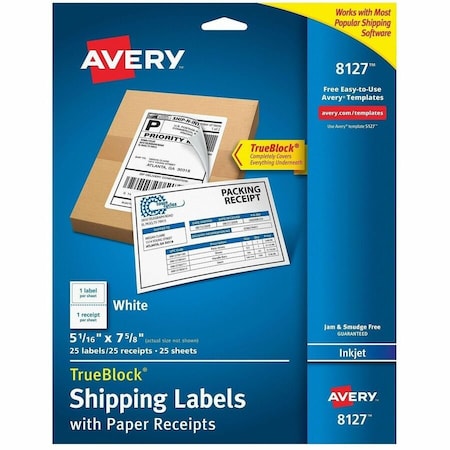 Shipping Labels w/Paper Receipts, PK25