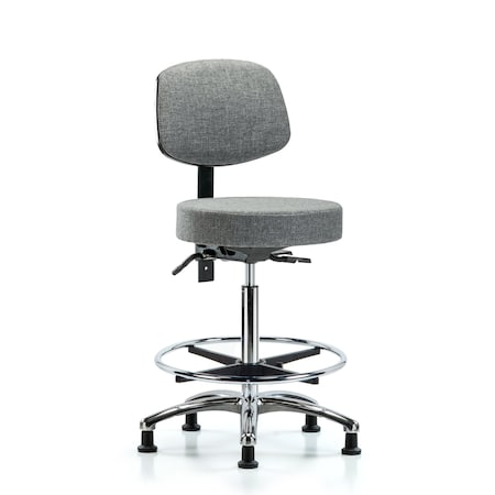 Fab Stool with Back Chr-High Bench Height with Seat Tilt, Chr Foot Ring, andStat Glides in Gray Fab