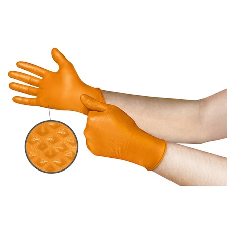 Mega Texture, Disposable Gloves, 5.1 mil Palm, Nitrile, Powder-Free, M, 100 PK, Orange