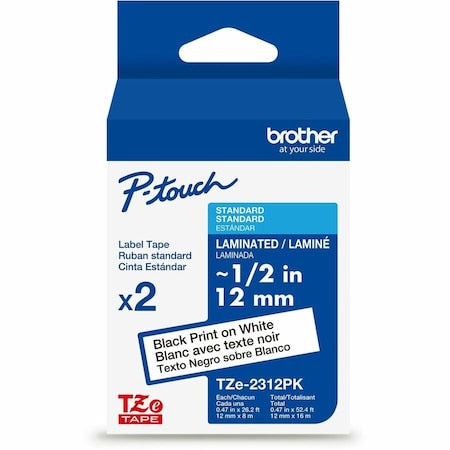 Continuous Label Roll Cartridge, 1/2 in Label W , 26 13/64 ft Roll L, Black on White, Pk2