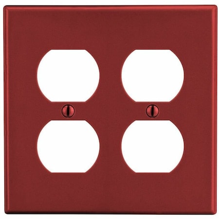 Duplex Receptacle Wall Plate, Number of Gangs: 2 Plastic, Satin Finish, Red