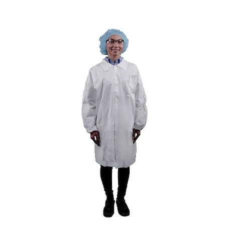White Microporous Lab Coat, Snaps Closure, White, 2XL, 30 PK