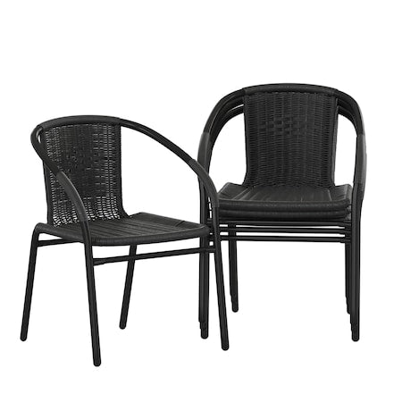 Lila Black Rattan Indoor-Outdoor Restaurant Stack Chair, PK4
