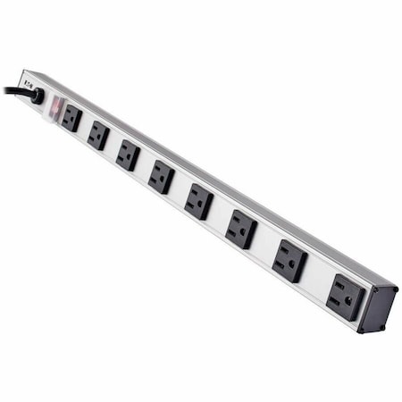 Outlet Strip, Rack Mounted, 8 5-15R, 5-15P, 15 ft., Black/Silver