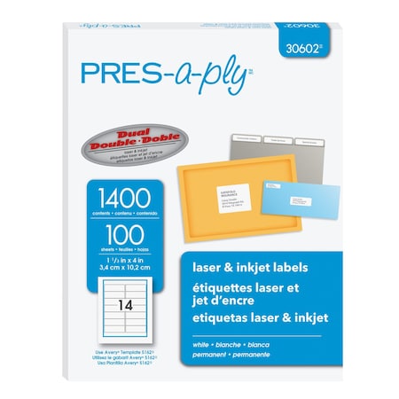 White Labels, 1-1/3"x4", Permanent, PK1400
