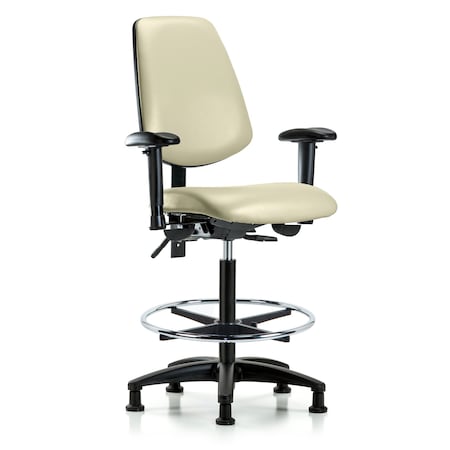 High Bench Chair Adjustable Arms, 26"" to 35"" Height, Vinyl, Adobe White