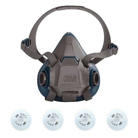 Half Mask Respirator Kit: 4 Cartridges Included, 6500 Series, P95 Filter, Silicone, Size L
